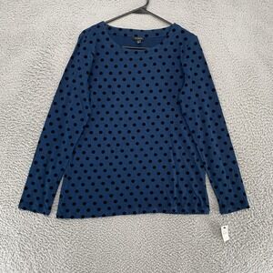 Talbots‎ Polka Dot Top Womens Medium Blue Long Sleeve Flocked Jersey T-Shirt